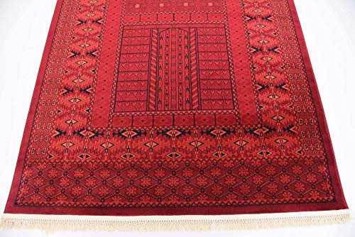 Unique Loom Tekke Collection Over-Dyed Saturated Traditional Torkaman Area Rug, 5 x 8 ft, Red/Black