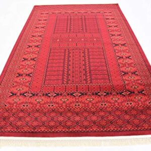 Unique Loom Tekke Collection Over-Dyed Saturated Traditional Torkaman Area Rug, 5 x 8 ft, Red/Black