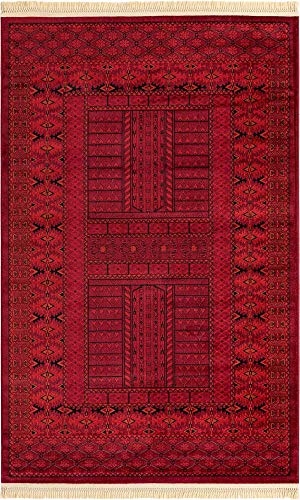 Unique Loom Tekke Collection Over-Dyed Saturated Traditional Torkaman Area Rug, 5 x 8 ft, Red/Black