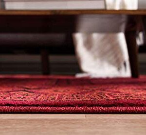 Unique Loom Tekke Collection Over-Dyed Saturated Traditional Torkaman Area Rug, 5 x 8 ft, Red/Black