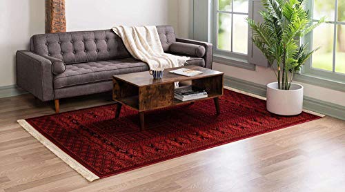 Unique Loom Tekke Collection Over-Dyed Saturated Traditional Torkaman Area Rug, 5 x 8 ft, Red/Black