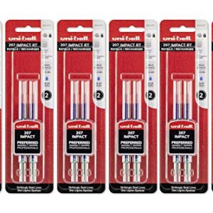 Uni-ball Signo Impact 207 RT Refills, Blue Ink, 1.0 Mm Bold Point, 6 Packs of Refills 65874 =12 refills