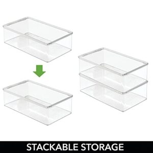 mDesign Stackable Plastic Closet Shelf Shoe Storage Organizer Box with Lid for Mens, Womens, Kids Sandals, Flats, Sneakers - Clear