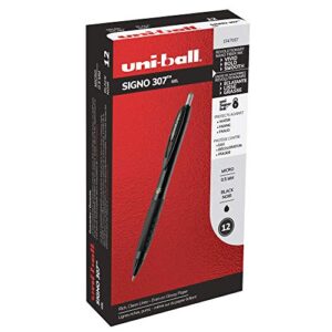 uni-ball 307 retractable gel pens, micro point (0.5mm), black, 12 count