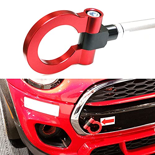 iJDMTOY Red Track Racing Style Tow Hook Ring Compatible with Mini Cooper (Gen1 R50 R51 R52 R53 R55 Gen2 R56 R57 R58 R59), Made of Lightweight Aluminum