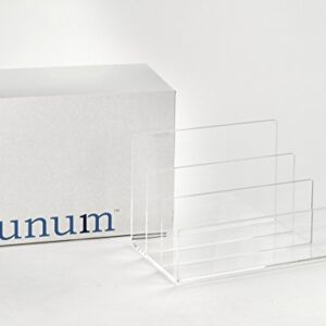 Unum Crystal Clear Acrylic Desktop File Sorter Holder - Lucite Mail, Paper, Folder, Letter Organizer – Makeup Palette Organizer - Thick Cast Acrylic 9" x 6.75" x 6.5"