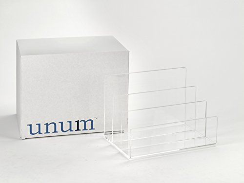 Unum Crystal Clear Acrylic Desktop File Sorter Holder - Lucite Mail, Paper, Folder, Letter Organizer – Makeup Palette Organizer - Thick Cast Acrylic 9" x 6.75" x 6.5"