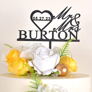 Personalized Wedding Cake Toppers, Customize Wedding Date And Last Name, Bride & Groom,Mr& Mrs Cake Topper,Wedding Favors,Cake Topper,Wedding Decorations For Reception,Wedding Cake Toppers (Wood)