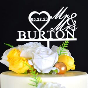 Personalized Wedding Cake Toppers, Customize Wedding Date And Last Name, Bride & Groom,Mr& Mrs Cake Topper,Wedding Favors,Cake Topper,Wedding Decorations For Reception,Wedding Cake Toppers (Wood)