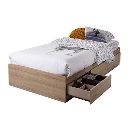 South Shore Fynn Mates Bed with 3 Drawers, Twin, Rustic Oak