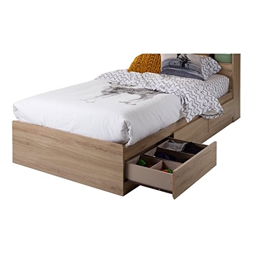 South Shore Fynn Mates Bed with 3 Drawers, Twin, Rustic Oak