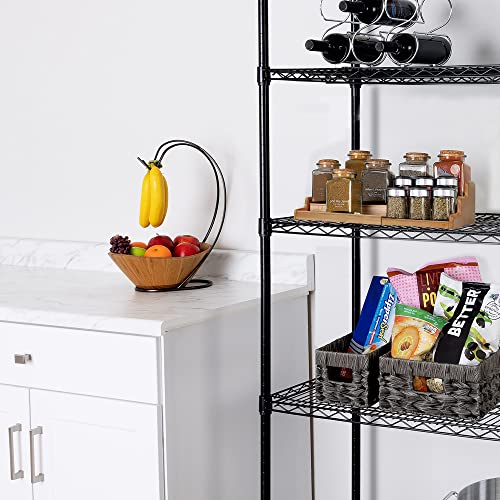 Seville Classics Premium Bamboo Fruit Bowl w/Steel Banana Tree Hook, Kitchen Counter Storage for Fruit, Vegetables, Mixed Nuts, 13" L x 11" W x 17.3" H