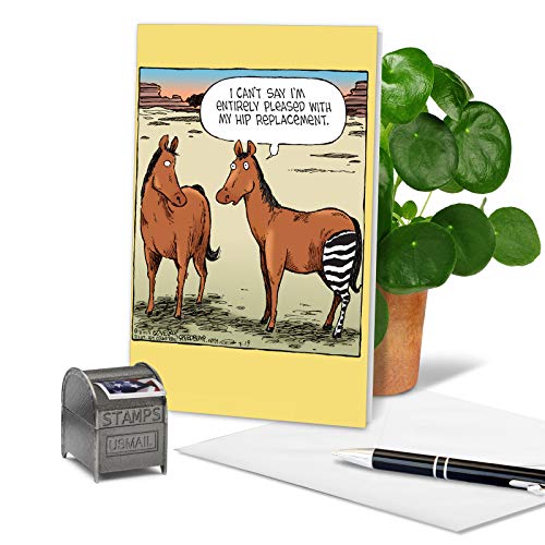 NobleWorks - Funny Get Well Soon Card with Envelope - Surgery Humor, Feel Better Recovery Greeting Card - Hip Replacement C1770GWG