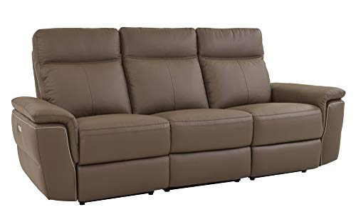 Homelegance Olympia Modern Design Power Reclining Sofa Top Grain Genuine Leather Match, Raisin