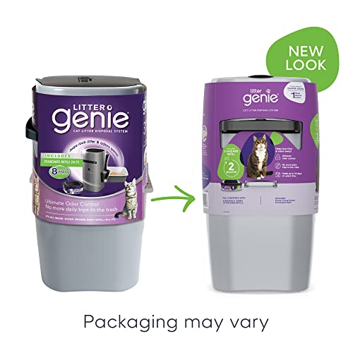 Litter Genie Standard Pail (Silver) | Cat Litter Box Waste Disposal System for Odor Control | Includes 1 Square Refill Bag