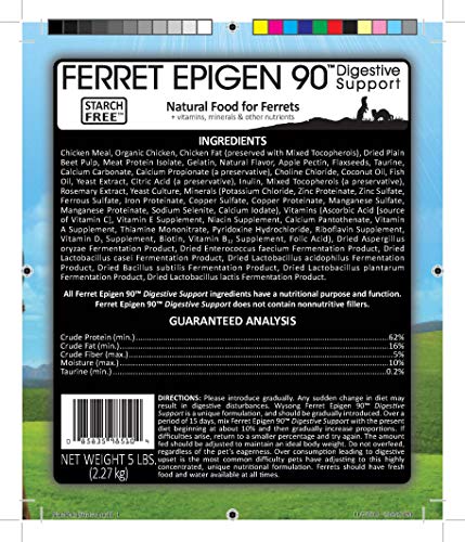 Wysong Ferret Epigen 90 Digestive Support - Starch Free Dry Natural Food for Ferrets,5 Pound (Pack of 4)