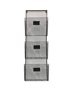 three tier wall file holder – durable black metal rack with spacious slots for easy organization, mounts on wall and door for office, home, and work – by designstyles