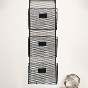 Three Tier Wall File Holder – Durable Black Metal Rack with Spacious Slots for Easy Organization, Mounts on Wall and Door for Office, Home, and Work – by Designstyles