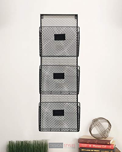 Three Tier Wall File Holder – Durable Black Metal Rack with Spacious Slots for Easy Organization, Mounts on Wall and Door for Office, Home, and Work – by Designstyles