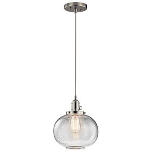 kichler avery 9.75" 1 light mini pendant with clear seeded glass in brushed nickel