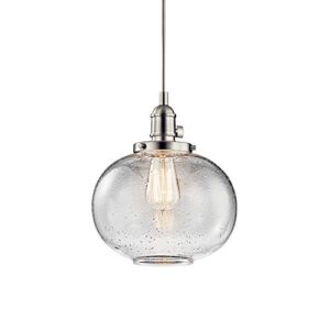 Kichler Avery 9.75" 1 Light Mini Pendant with Clear Seeded Glass in Brushed Nickel