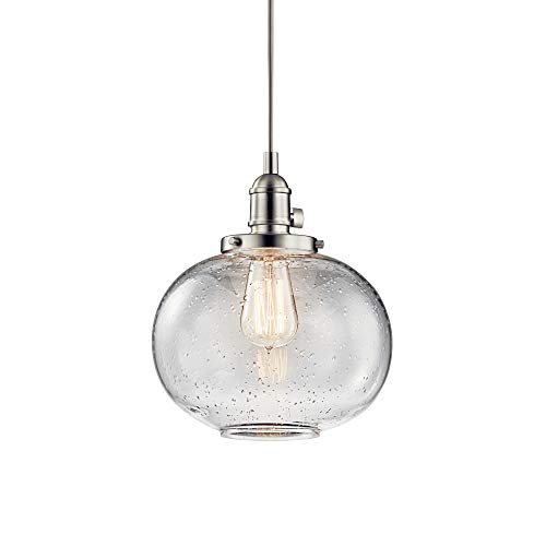 Kichler Avery 9.75" 1 Light Mini Pendant with Clear Seeded Glass in Brushed Nickel
