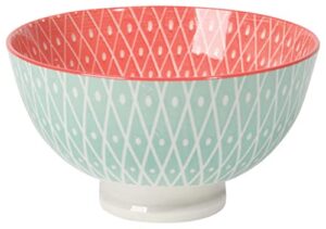now designs pink geo stamped porcelain bowls 4 inch, set of 6, blue geo/pink, 10 oz (5042010aa)