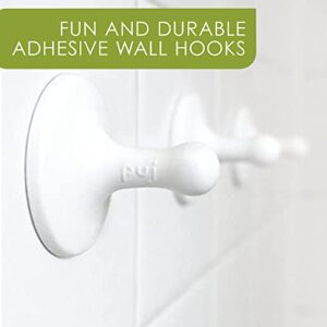 Puj – Nubs, Peel ‘N Stick Adhesive Hooks, Soft and Grippy Wall Hooks for Hanging Bathroom Accessories and Household Items, Easy-to-Install Wall Hangers, Pack of 3, White