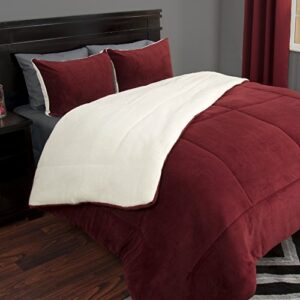 Lavish Home 3 Piece Sherpa/Fleece Comforter Set - F/Q - Burgundy