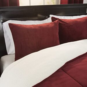 Lavish Home 3 Piece Sherpa/Fleece Comforter Set - F/Q - Burgundy