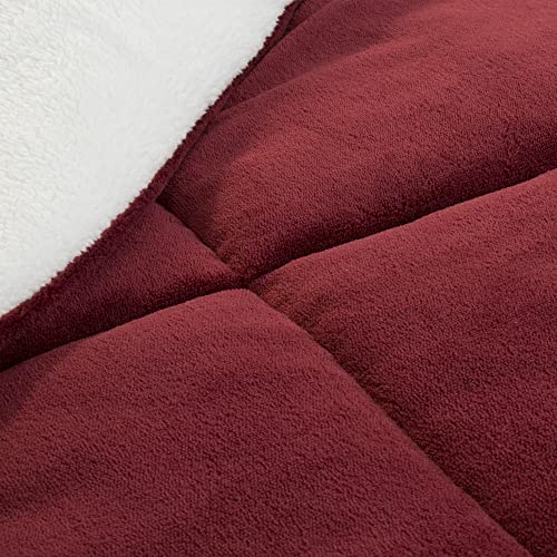 Lavish Home 3 Piece Sherpa/Fleece Comforter Set - F/Q - Burgundy