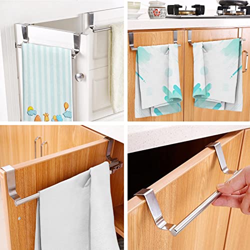 Mziart Modern Towel Bar with Hooks for Bathroom and Kitchen, Brushed Stainless Steel Towel Hanger Over Cabinet (9 inch)