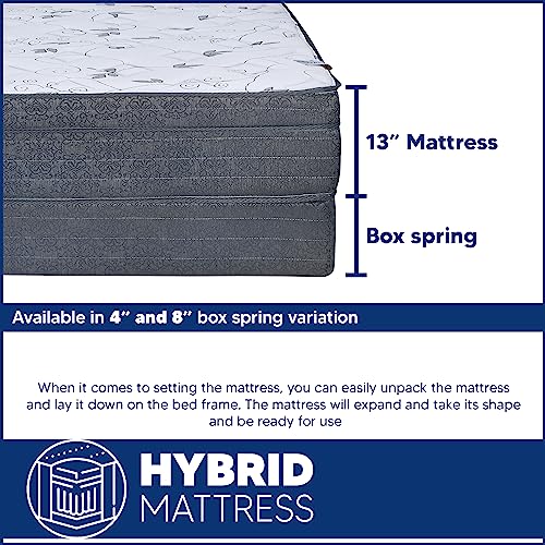 Spring Coil 13-Inch Extra Firm Foam Encased Eurotop Hybrid Mattress & 8" Wood Traditional Box Spring/Foundation Set, King, Black