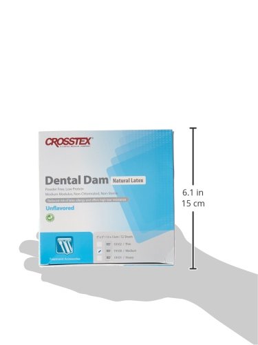 Crosstex 19100 Dental Dam, Latex, Unflavored, Medium Gauge, 5" x 5" Size, Blue (Pack of 52)