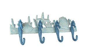 blue and white cast iron seahorses decorative wall hook nautical sea life hanging towel or coat rack beach home coastal accent decor