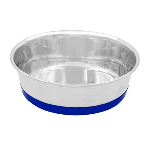 Fuzzy Puppy Pet Products Non-Skid Food Bowl for Dogs and Cats, Rubber Non-Slip Bonded Base, Heavy Duty Stainless Steel, 2 Quart, (HDM-2Q)