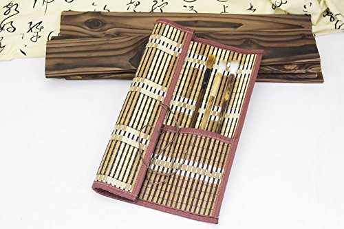 Easyou Bamboo Calligraphy Brush Holder Rollup Portable Protector 36x32cm(14.1"*12.5")