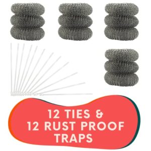 12 Pack of Washing Machine Lint Traps. Comes with 12 Ties. Attach to Your Washer Sink Hose and Allow the Metal Mesh Trap to Filter the Laundry Water. Stainless Steel and Rust Proof.