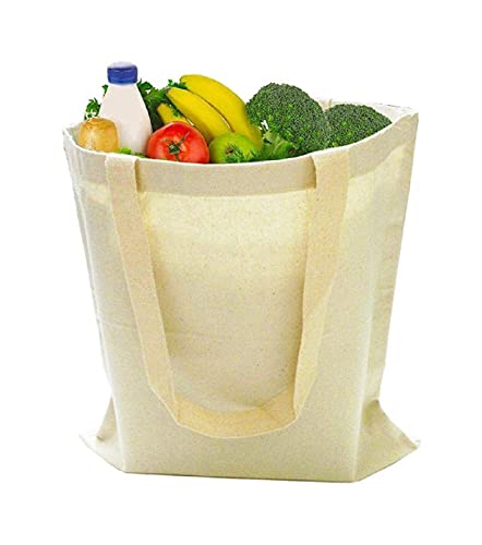 Georgiabags 3 Pack Reusable Canvas Tote Bags, Everyday Grocery Shopping Totes, Natural Color Cotton Bags