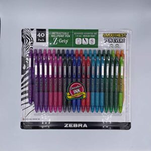 Zebra Z-Grip Retractable Ballpointe Pens Medium Point 1.0mm 40 Count, 9 Assorted Colors