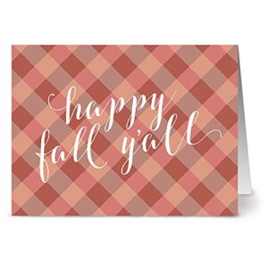 note card cafe fall cards with kraft envelopes | 24 pack | blank inside, glossy cover | happy fall y'all design | set for holidays, fall, autumn, greeting cards, thank you notes, thanksgiving