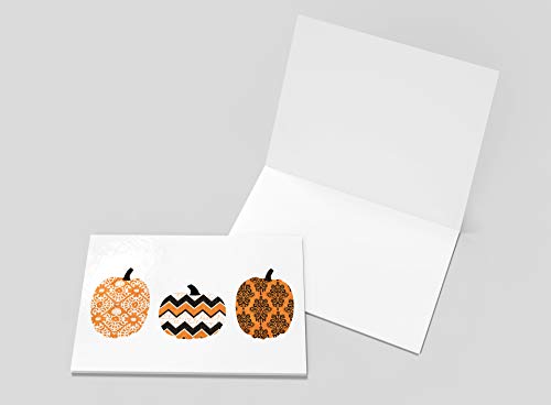 Note Card Cafe Halloween Cards with Tangerine Zest Envelopes | 24 Pack | Patterned Pumpkins Vertical Design | Blank Inside, Glossy Finish | Greeting, Fall, Bulk