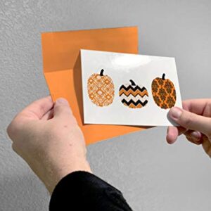 Note Card Cafe Halloween Cards with Tangerine Zest Envelopes | 24 Pack | Patterned Pumpkins Vertical Design | Blank Inside, Glossy Finish | Greeting, Fall, Bulk