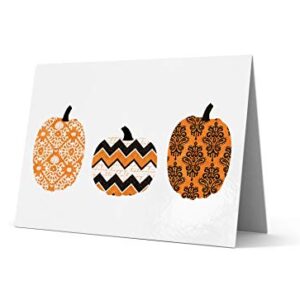 Note Card Cafe Halloween Cards with Tangerine Zest Envelopes | 24 Pack | Patterned Pumpkins Vertical Design | Blank Inside, Glossy Finish | Greeting, Fall, Bulk