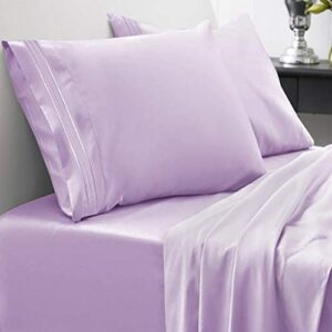 queen size bed sheets - breathable luxury sheets with full elastic & secure corner straps built in - 1800 supreme collection extra soft deep pocket bedding set, sheet set, queen, lavender