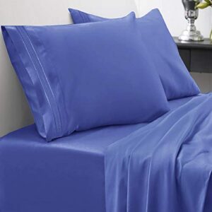 queen size bed sheets - breathable luxury sheets with full elastic & secure corner straps built in - 1800 supreme collection extra soft deep pocket bedding set, sheet set, queen, royal blue
