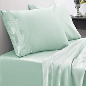 queen size bed sheets - breathable luxury sheets with full elastic & secure corner straps built in - 1800 supreme collection extra soft deep pocket bedding set, sheet set, queen, mint