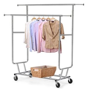 go2buy commercial clothing garment rolling collapsible rack hanger holder double rail