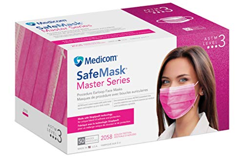 Medicom 2051 SafeMask Masters Series Masks, Azalea Festival/Fuchsia (Pack of 50)