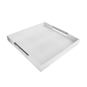american atelier white & gray square tray with silver handles